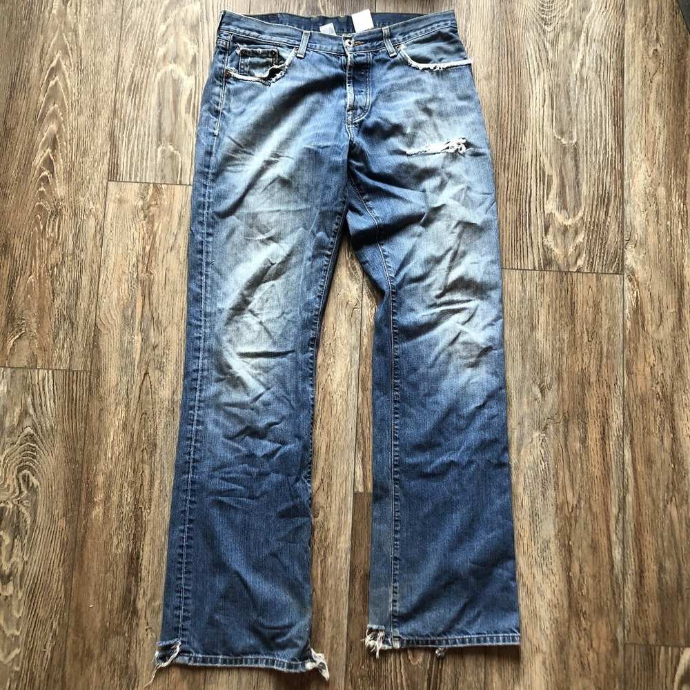 Vtg Lucky Brand Jeans Mens 34 Made In USA Slim Bootleg Distressed Y2K Denim